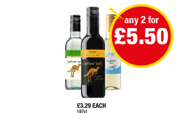 Yellow Tail Pinot Grigio, Shiraz, Blossom Hill White - Any 2 for £5.50 at Premier