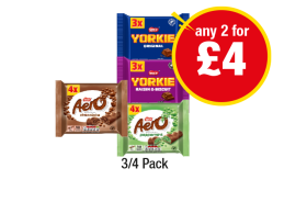 Aero Chocolate, Peppermint, Yorkie, Raisin & Biscuit - Any 2 for £4 at Premier-stores
