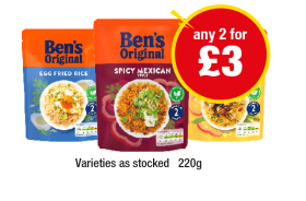 Ben's Original Egg Fried Rice, Spicy Mexican, Golden Vegetable - Any 2 for £3 at Premier-stores