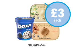 Carte D'Or Vanilla, Salted Caramel, Oreo Ice Cream - Now Only £3 at Premier-stores