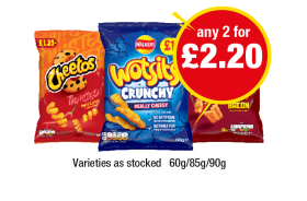 Cheetos Twisted, Wotsits Crunchy, Frazzles - Any 2 for £2.20 at Premier-stores