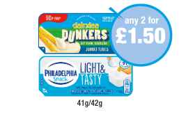 Dairylea Dunkers, Philadelphia Snack - Any 2 for £1.50 at Premier-stores