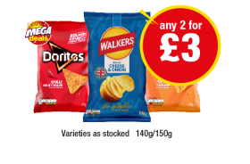 Doritos Chilli Heatwave, Tangy Cheese, Wakers Cheese & Onion - Any 2 for £3 at Premier-stores