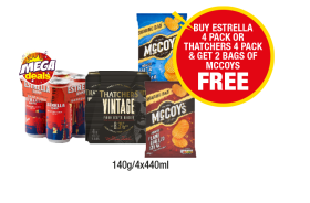 Estrella, Thatchers Vintage, McCoy's Salt & Vinegar, Flame Grilled Steak - Buy Estrella Or Thatchers & Get 2 Bags Of McCoys FREE at Premier-stores