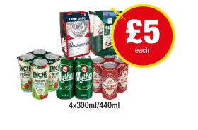 Inch's, Mythos, Budweiser, San Miguel, Cruzcampo - Now Only £5 at Premier-stores