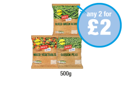 Jack's Sliced Green Beans, Mixed Vegetables, Garden Peas - Any 2 for £2 at Premier-stores