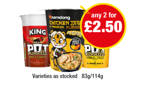 Pot Noodle Beef & Tomato, Original Curry, Namdong Chicken - Any 2 for £2.50 at Premier-stores