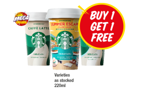 Starbucks Caffe Latte, Summer Escape Pistachio, Skinny Latte No Added Sugar - Buy 1 Get 1 FREE at Premier-stores