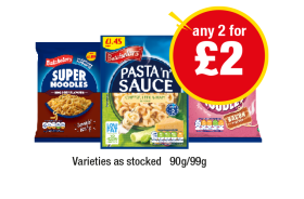 Super Noodles BBQ Beef, Bacon, Pasta 'N' Sauce - Any 2 for £2 at Premier-stores
