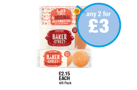 Baker Street Mega Burger Buns, Seeded, Hot Dog Rolls, - Any 2 for £3 at Premier