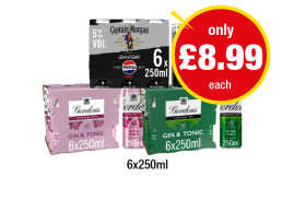 Captain Morgan Pepsi Max, Gordon's Gin & Tonic Original, Pink - Now Only £8.99 at Premier