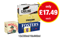 Carling, Strongbow, Foster's, Moretti - Now Only £17.49 at Premier
