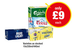 Carlsberg, Coors, Foster's Shandy, Bud Light - Now Only £9 at Premier