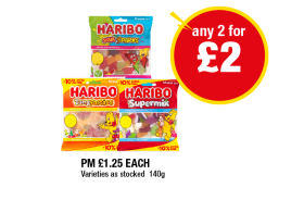 Haribo Sour Sparks, Tangfastics, Supermix - Any 2 for £2 at Premier