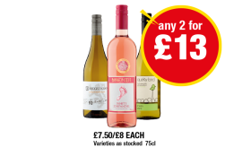 McGuigan Chardonnay, Barefoot White Zinfandel, Quirky Bird Chenin Blanc - Any 2 for £13 at Premier