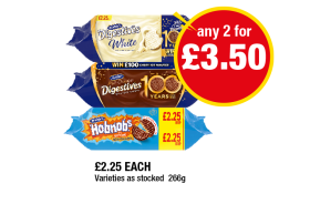 McVities Digestives Milk Chocolate, White, Hobnobs - Any 2 for £3.50 at Premier