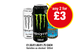 Monster Energy, Mango Loco, Ultra - Any 2 for £3 at Premier