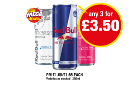 Red Bull Original, Coconut, White Peach - Any 3 for £3.50 at Premier