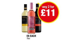 Seven Tenths White, Red, Bin 201 Juicy Rose - Any 2 for £11 at Premier