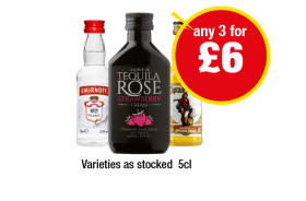 Smirnoff, Tequila Rose Strawberry, Captain Morgan Spiced Gold - Any 3 for £6 at Premier