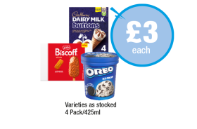 Cadbury Ice Cream Dairy Milk Buttons, Biscoff Sticks, Oreo - Now Only £3 at Premier