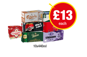 Carlsberg Export, San Miguel, Cruzcampo, Carling Black Label, Staropramen, Estrella, Strongbow Dark Fruit - Now Only £13 at Premier