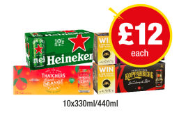 Heineken, Kopparberg Mixed Fruit, Strawberry & lime, Thatchers Blood Orange - Now Only £12 at Premier