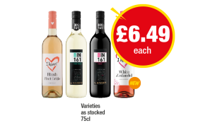 I Heart Pinot Grigio, White Zinfandal, Hardy's Bin 161 Pinot Grigio, Shiraz - Now Only £6.49 at Premier