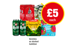 Madri, Inch's, Mythos, Thatchers Gold, Juicy Apple - Now Only £5 at Premier