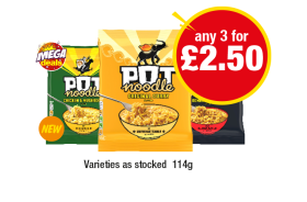 Pot Noodle Chicken & Mushroom, Curry, Bombay Bad Boy - Any 3 for £2.50 at Premier