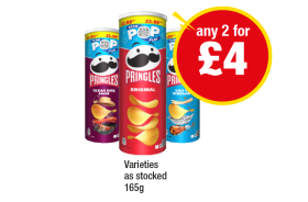 Pringles Original, Texas BBQ, Salt & Vinegar - Any 2 for £4 at Premier