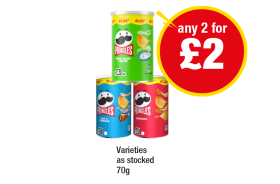 Pringles Small Tub Sour Cream & Onion, Salt & Vinegar, Original - Any 2 for £2 at Premier