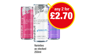 Red Bull Peach Edition, Coconut, Lilac - Any 2 for £2.70 at Premier