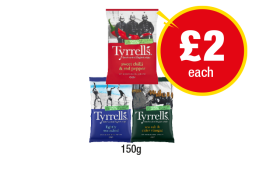 Tyrrells Sweet Chilli & Red Pepper, Lightly Salted, Sea Salt & Vinegar - Now Only £2 at Premier