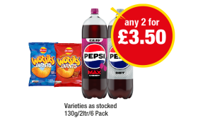 Wotsits Giants Cheesy, Sweet & Spicy, Pepsi Diet, Max Cherry - Any 2 for £3.50 at Premier