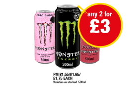 Monster Energy Original, Punch, Ultra Strawberry Dreams - Any 2 for £3 at Premier
