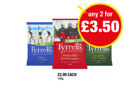 Tyrrell's Lightly Salted, Sweet Chilli & Red Pepper, Salt & Cider Vinegar - Any 2 for £3.50 at Premier