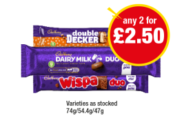 Cadbury Double Decker Duo, Dairy Milk, Wispa - Any 2 for £2.50 at Premier