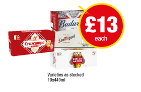 Cruzcampo, Budweiser, San Miguel, Stella Artois - Now Only £13 at Premier