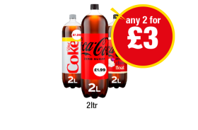 Diet Coke, Coca Cola Zero, Cherry Float - Any 2 for £3 at Premier
