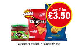 Doritos Chilli Heatwave, Mild Salsa, Walkers Cheese & Onion - Any 2 for £3.50 at Premier