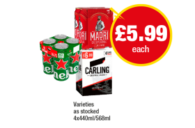 Heineken, Madri, Carling - Now Only £5.99 at Premier