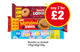 Jammie Dodgers Raspberry, Maryland S'Wich Terry's Chocolate Orange, Party Rings - Any 2 for £2 at Premier
