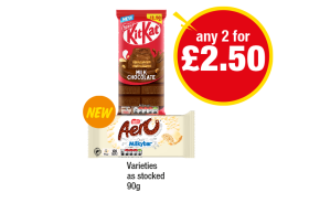 KitKat Milk Chocolate, Aero Milkybar - Any 2 for £2.50 at Premier