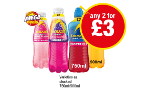 Lucozade Pink Lemonade Zero Sugar, Grafruitti, Sport Raspberry, Orange - Any 2 for £3 at Premier