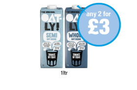 Oatly Whole Oat Drink, Semi - Any 2 for £3 at Premier