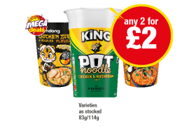 Pot Noodle Chicken & Mushroom, Namdong Chicken, Kimchi - Any 2 for £2 at Premier