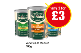Winalot Lamb & Turkey In Jelly, Cod, Chicken In Gravy - Any 3 for £3 at Premier