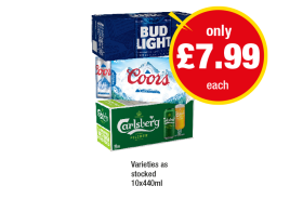 Bud Light, Coors, Carlsberg - Now Only £7.99 at Premier