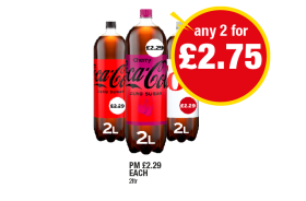 Coca Cola Zero, Cherry, Diet Coke - Any 2 for £2.75 at Premier